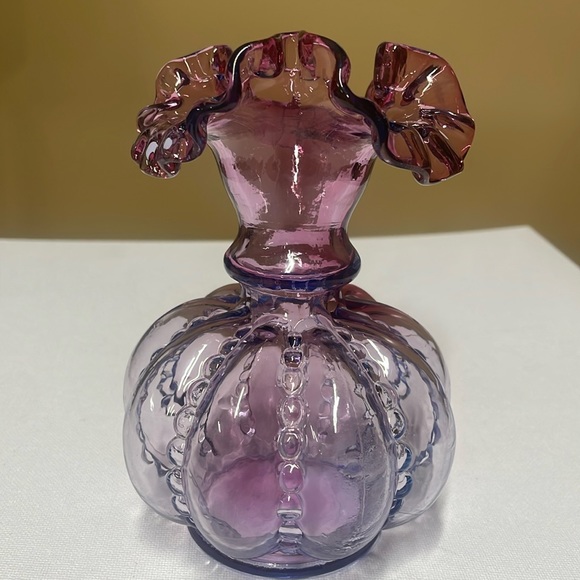 Fenton Other - Fenton Mulberry Beaded Melon Vase Blue/Purple Ombre